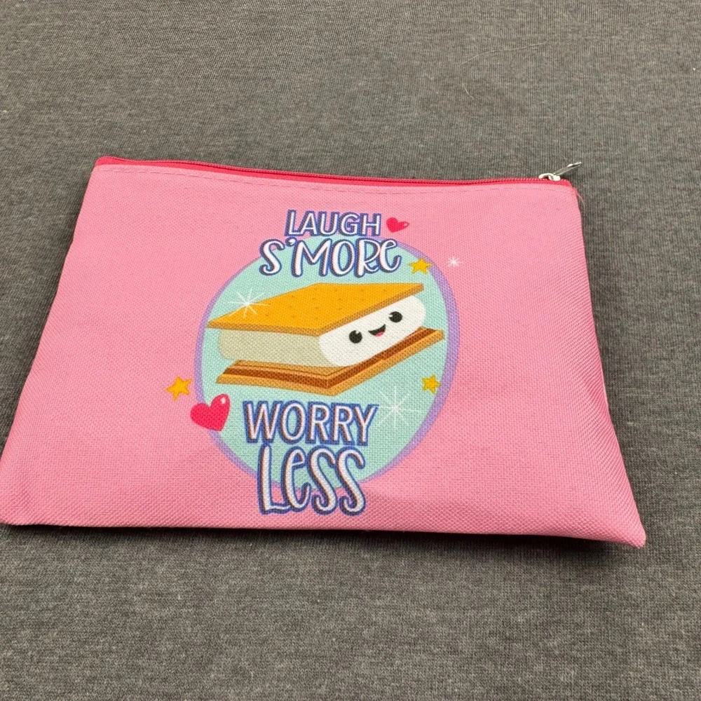 Pink S'mores Laugh Worry Less Zipper Pouch Cosmetic Bag Pencil Case